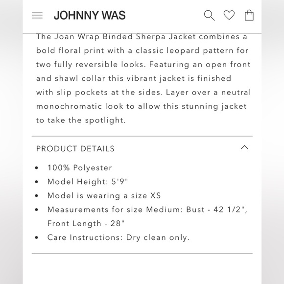 NWT Johnny Was reversible Sherpa leopard print and floral jacket. VERY ROOMY. - Picture 8 of 8